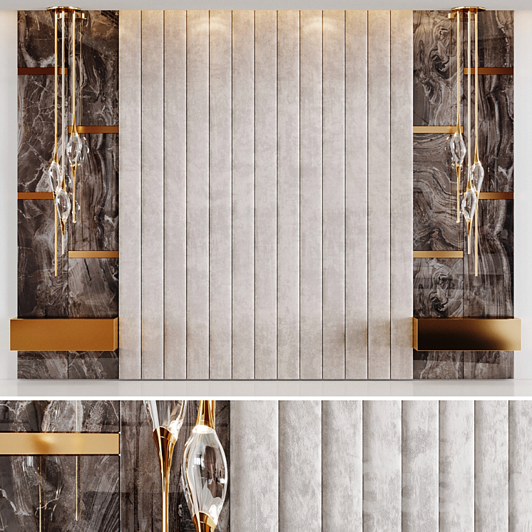 Headboard Rex Marble Brown and Beige Fabric Panels 3DS Max - thumbnail 1