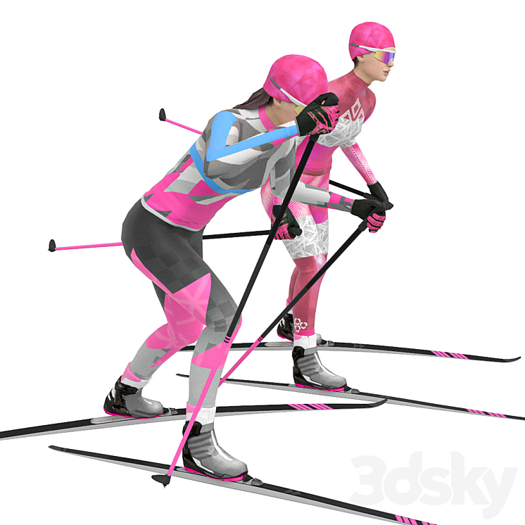 Female skier. Skate skiing 3D Model