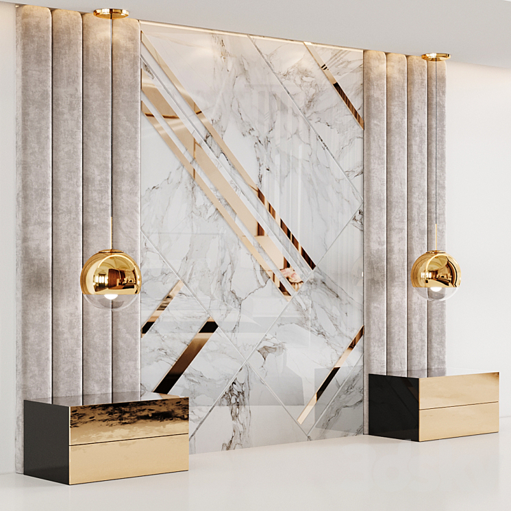 Headboard in white Rex Marble and soft beige panels 3D Model