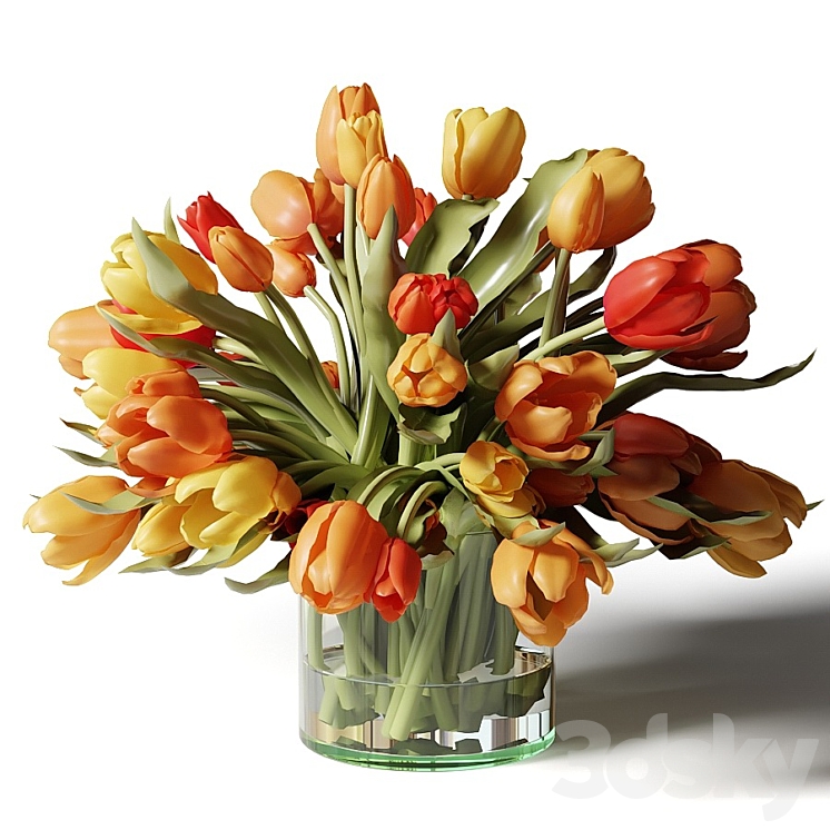 Yellow red and white tulips in glass vases 3DS Max - thumbnail 2