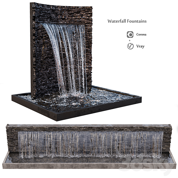 Waterfall fountains rock panel 3DS Max - thumbnail 1