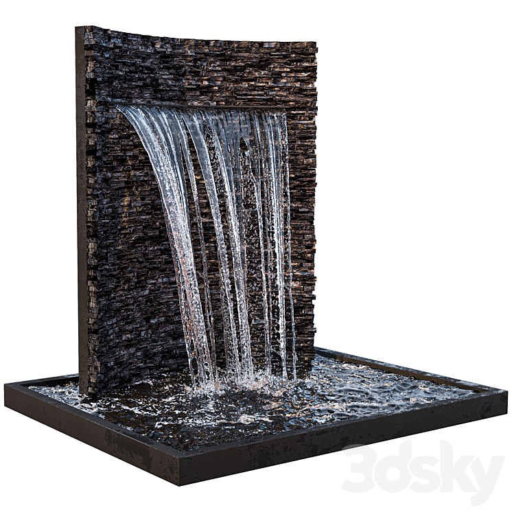 Waterfall fountains rock panel 3DS Max - thumbnail 2