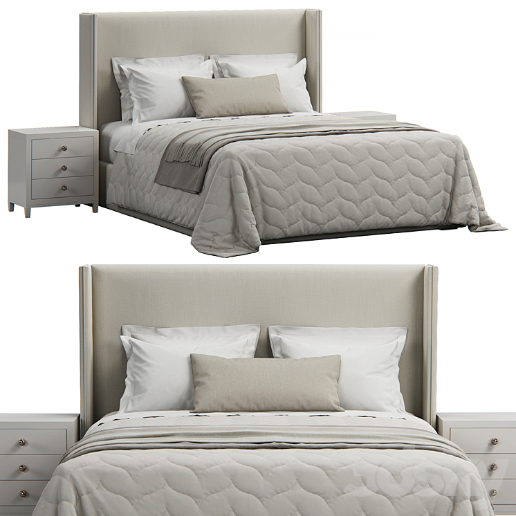King Antwerp Upholstered Wingback Headboard Bed Bed 3D model