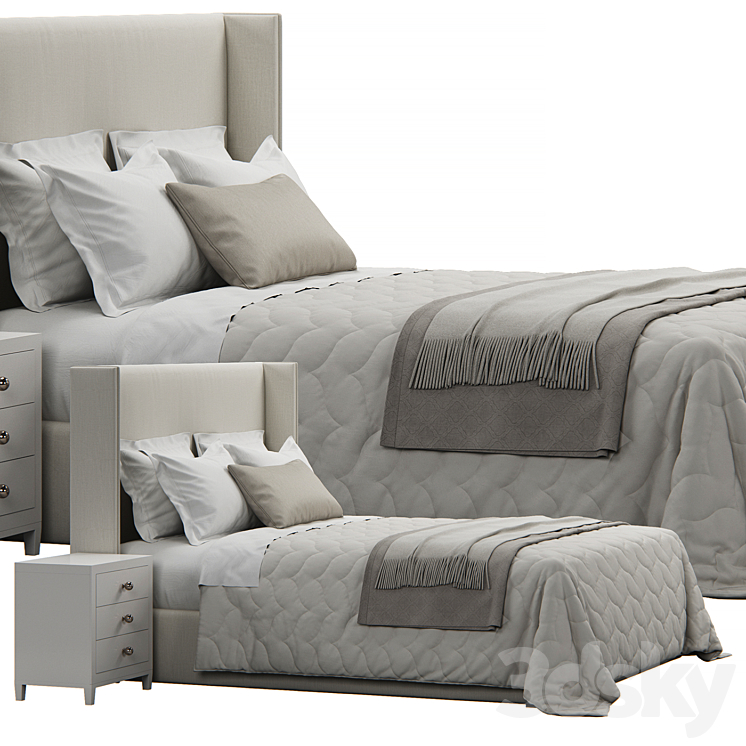 King Antwerp Upholstered Wingback Headboard Bed Bed 3D model