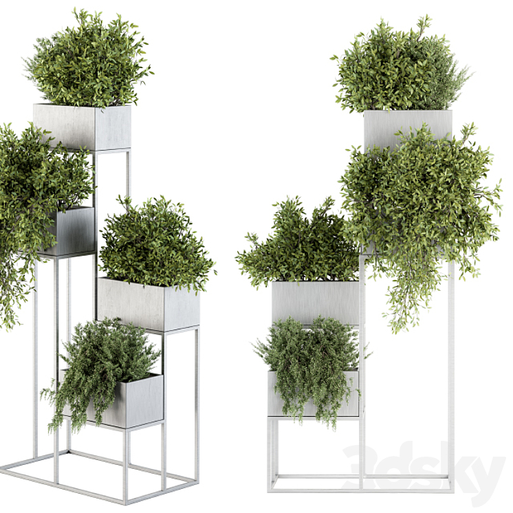 indoor Plant Set 213 – Silver Plant Stand 3DS Max - thumbnail 2