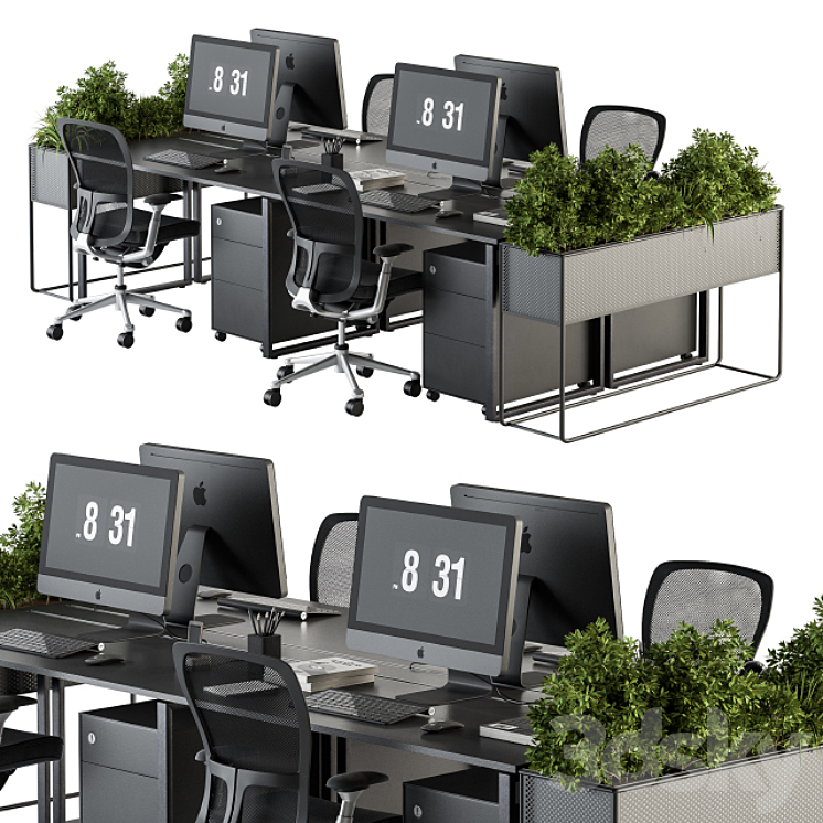 Office Furniture – employee Set – Plants Box Divider 34 3DS Max - thumbnail 2