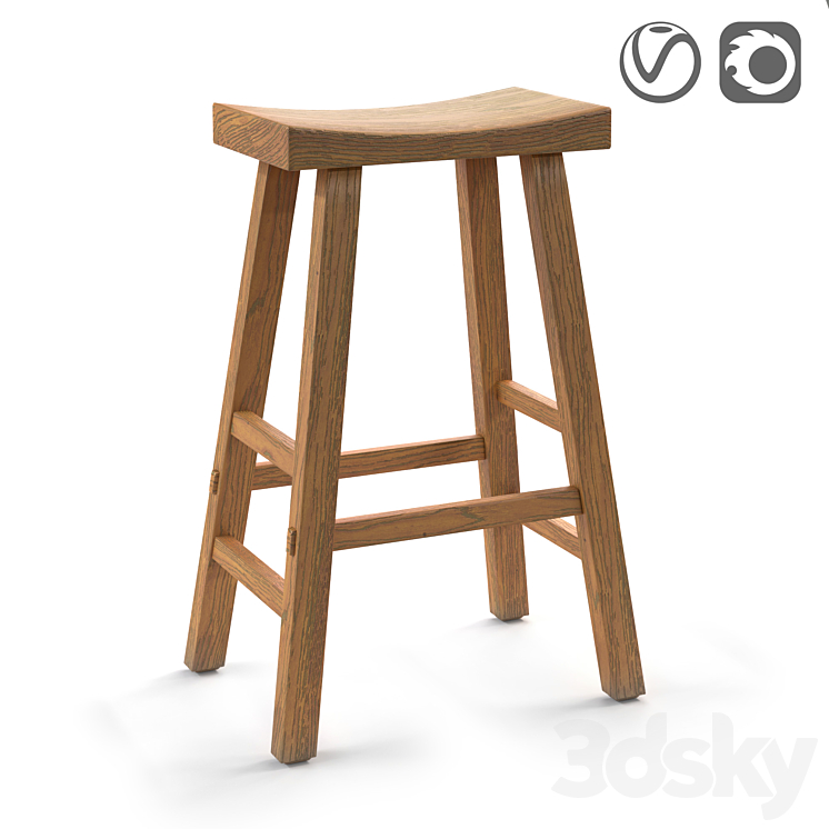 Bar stool from solid elm Asayo 3DS Max - thumbnail 1