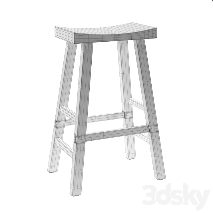 Bar stool from solid elm Asayo 3DS Max - thumbnail 2