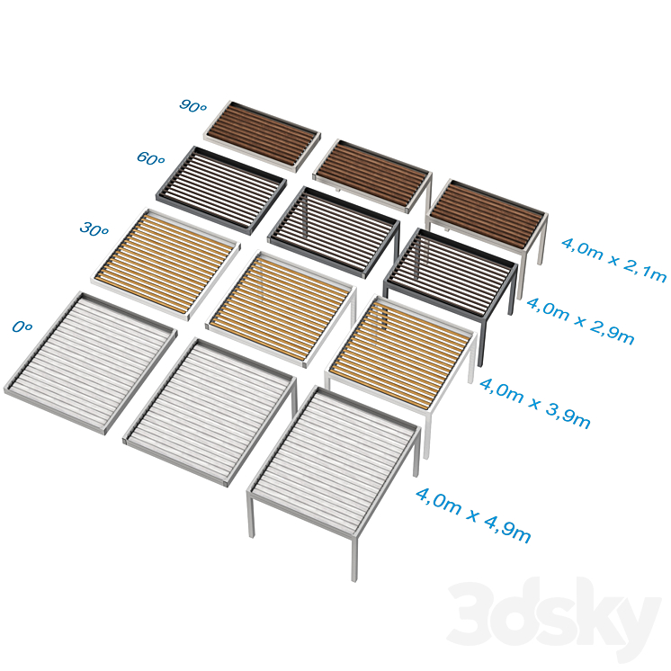 Metal pergola gazebo canopy with roller shutters 3D Model