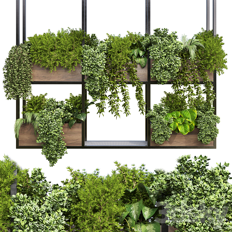 collection Outdoor plants hanging pot wood bax vase 07 3D Model