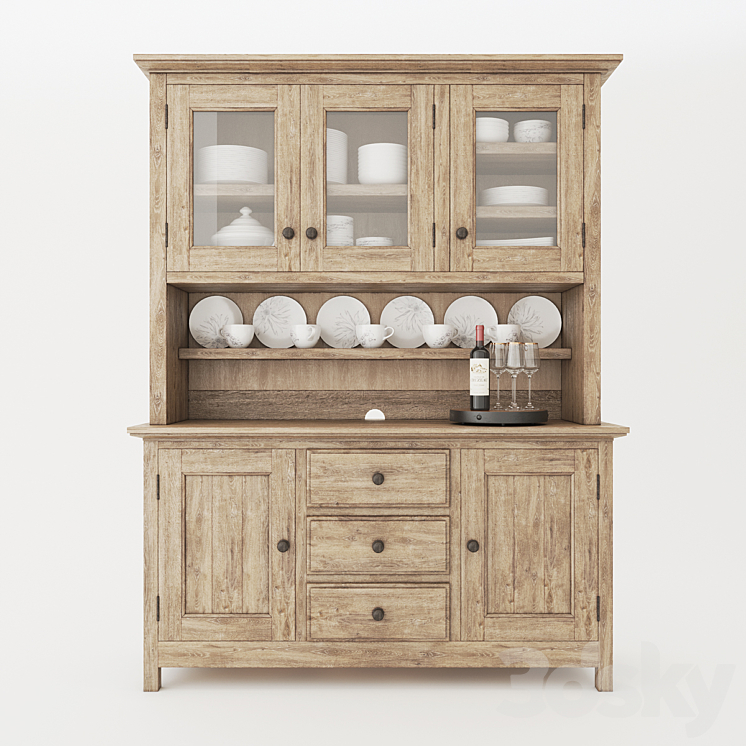 Pottery Barn Benchwright Buffet & Hutch With Decor 3DS Max - thumbnail 2