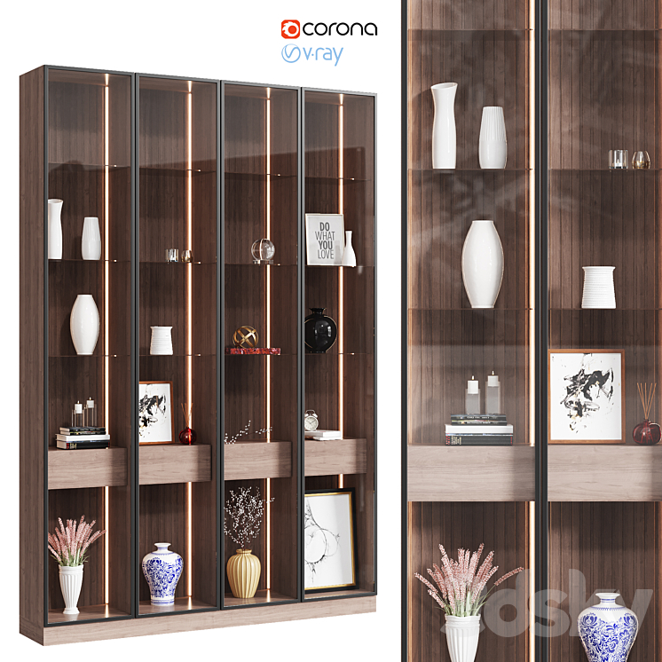Wooden cabinet with decor 3DS Max - thumbnail 1