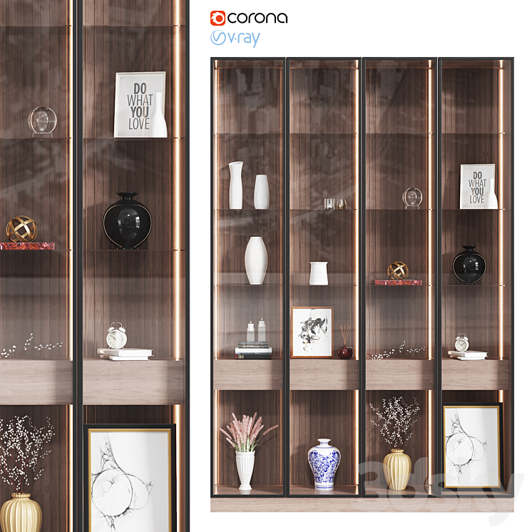 Wooden cabinet with decor 3DS Max - thumbnail 2