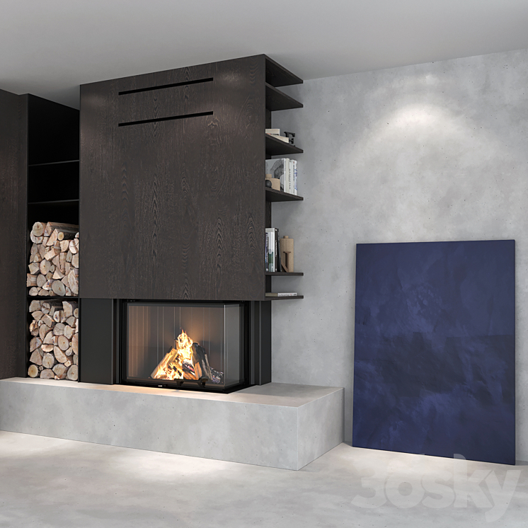 Decorative wall with fireplace set 02 3D Model