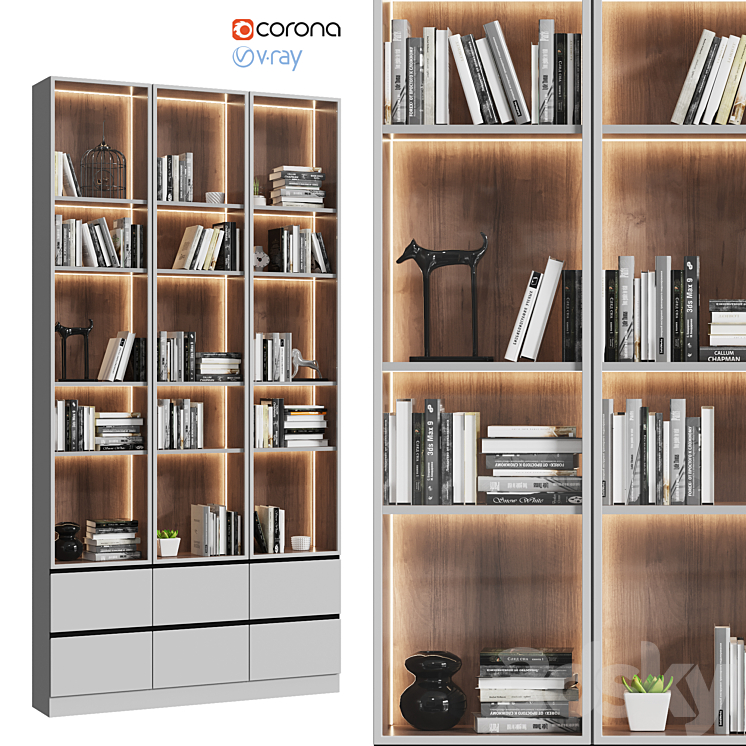 Showcase cabinet with books 3DS Max - thumbnail 1