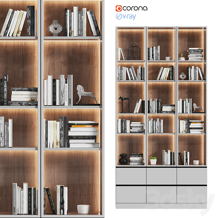 Showcase cabinet with books 3DS Max - thumbnail 2