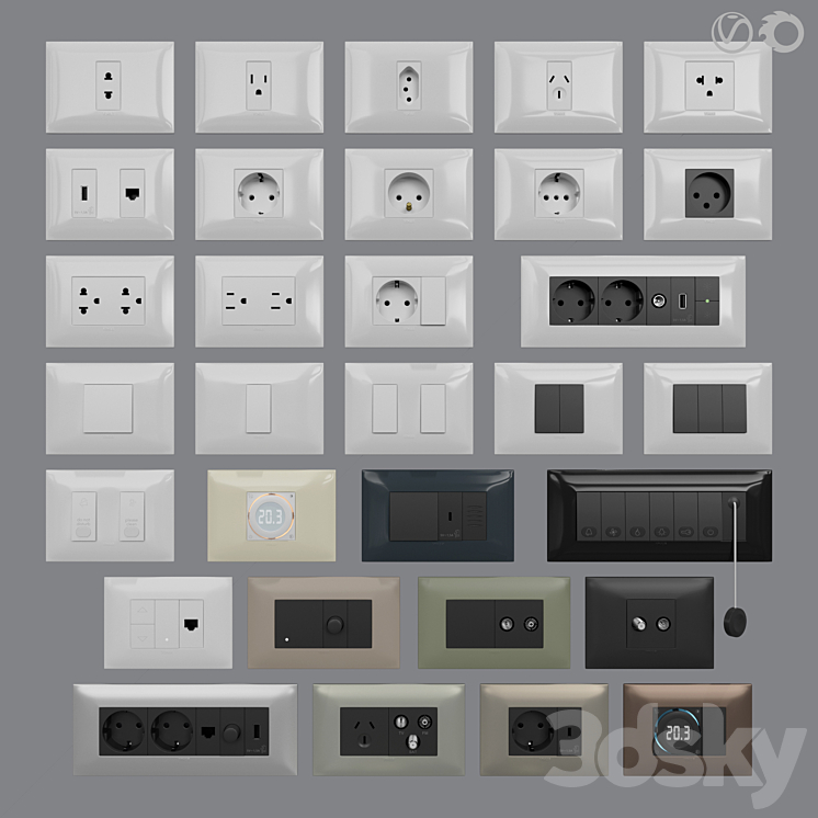 Sockets and switches Vimar Neve Up (IT\/US standard cover plates) 3DS Max - thumbnail 1