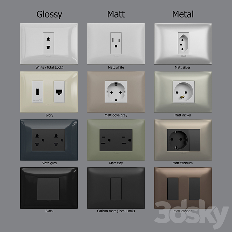 Sockets and switches Vimar Neve Up (IT\/US standard cover plates) 3DS Max - thumbnail 2