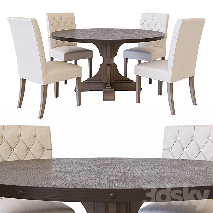 RH Round dining table & Bennett Parsons dining chair 3DS Max Model - thumbnail 1