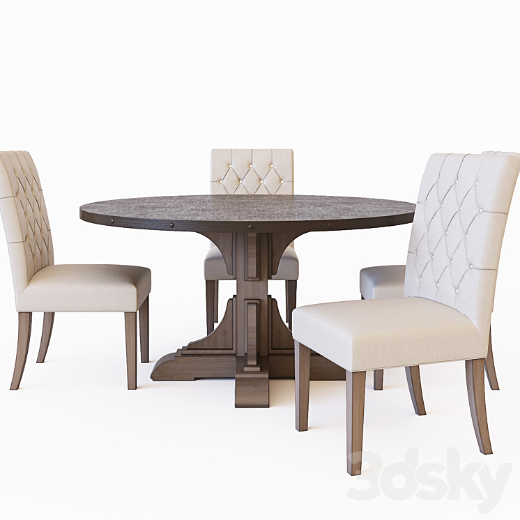 RH Round dining table & Bennett Parsons dining chair 3DS Max Model - thumbnail 2