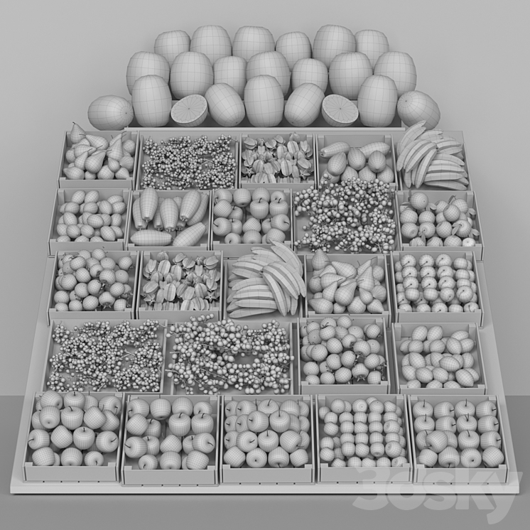 Showcase with fruits and vegetables in the market or hypermarket 11 3D Model Free