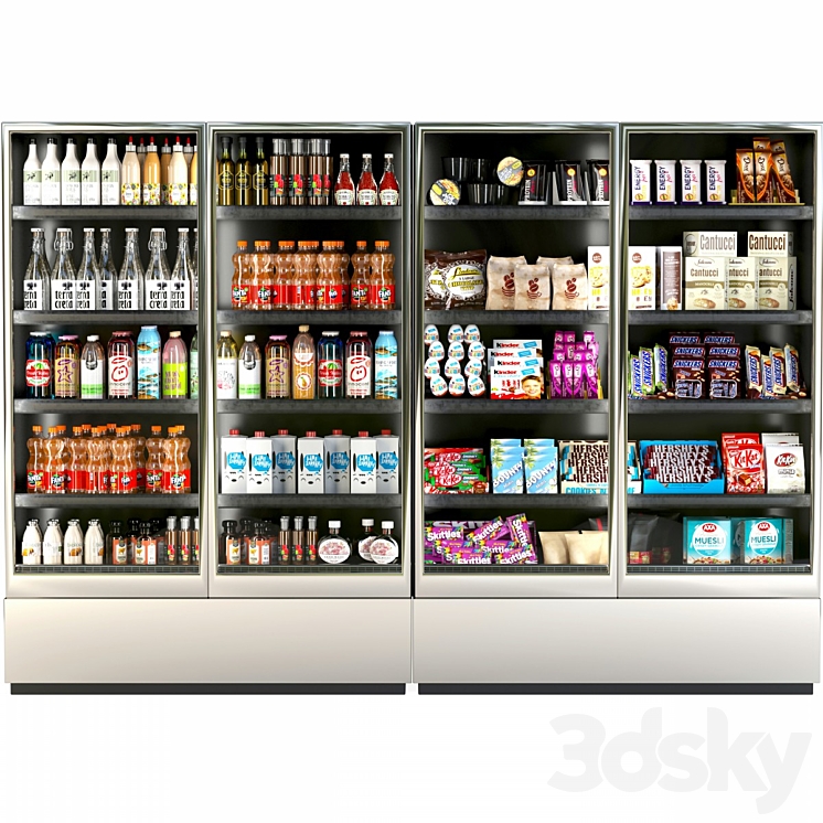 Refrigerator in a supermarket with groceries food and drinks 3 3D Model