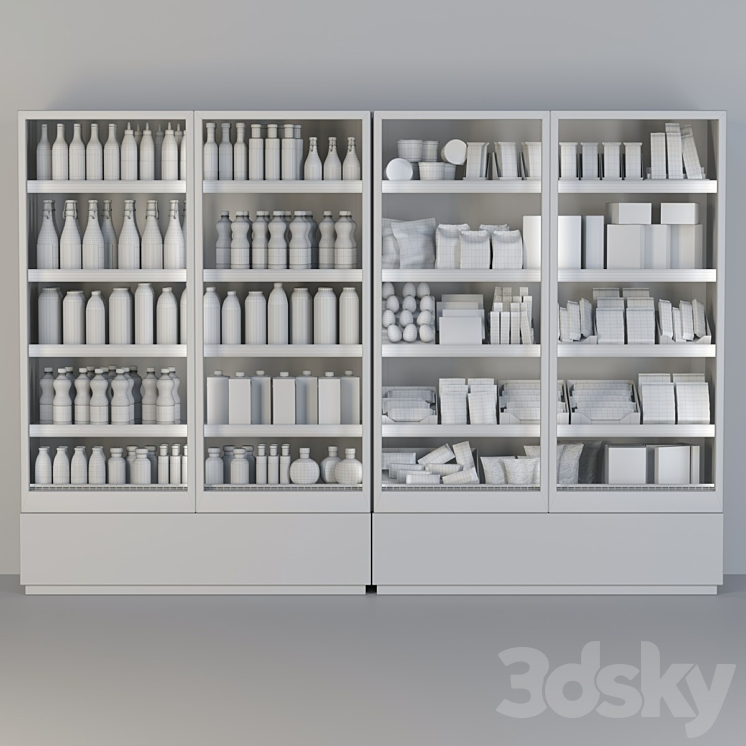 Refrigerator in a supermarket with groceries food and drinks 3 3D Model