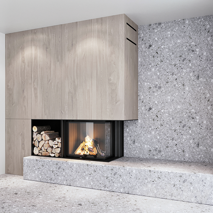 Decorative wall with fireplace set 04 3DS Max - thumbnail 2