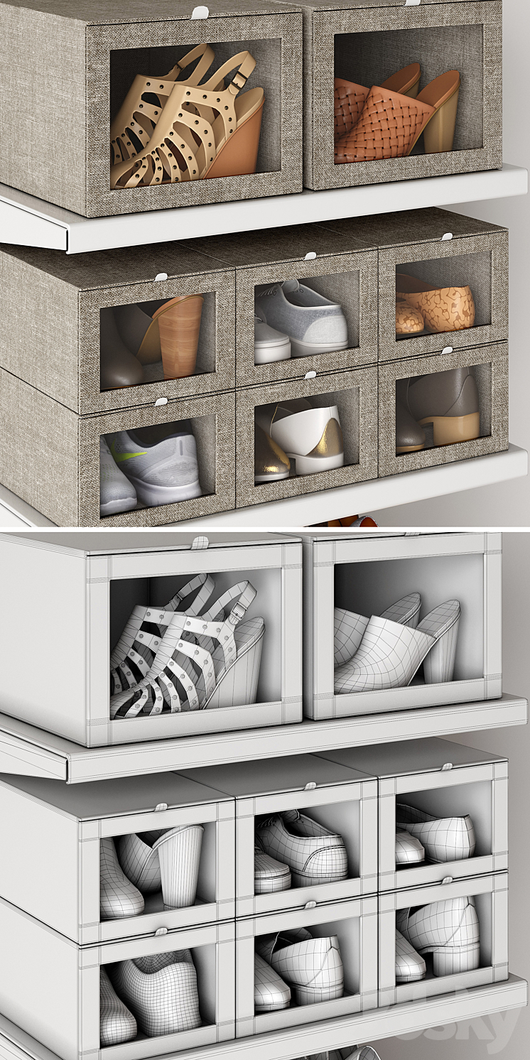 Shoe rack in a shoe cabinet. Set of shoes. Shelf filling 3DS Max - thumbnail 2