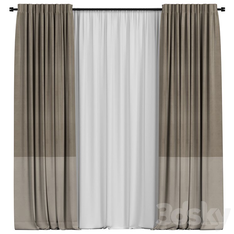 Curtains with tulle in two colors 3DS Max - thumbnail 1