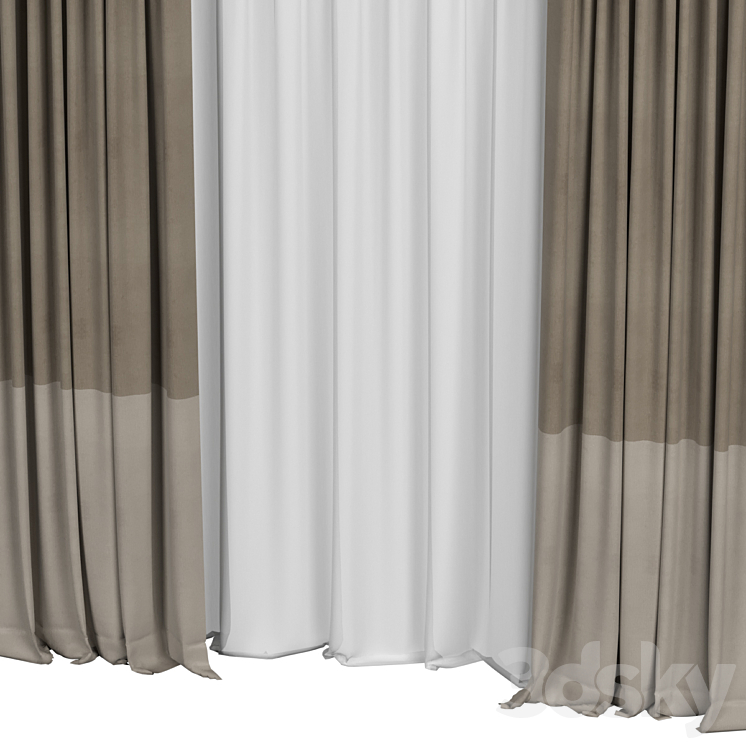 Curtains with tulle in two colors 3DS Max - thumbnail 2
