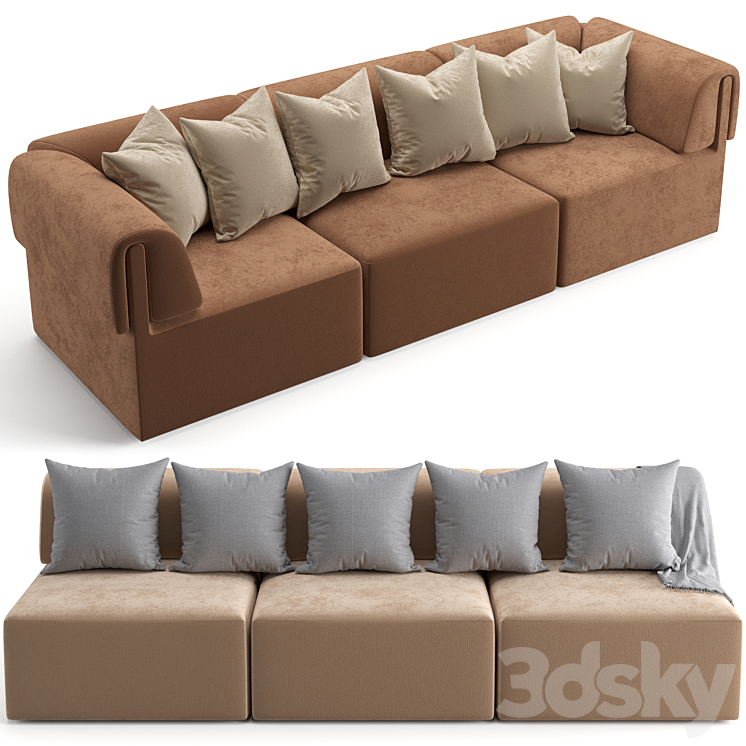 Gubi Wonder sofa 3 seater with without armrest 3DS Max - thumbnail 1