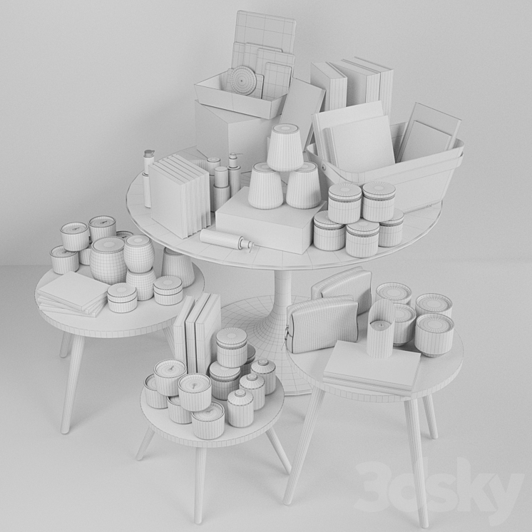 Table with books and candles. Candlestick 3D Model