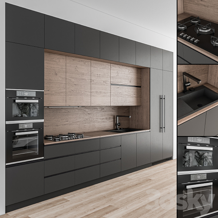 Kitchen Modern – Wood and Black 49 3DS Max - thumbnail 1