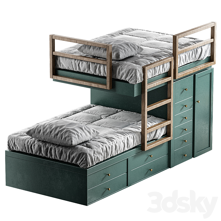 Offset Built-In Bunk Beds 3DS Max - thumbnail 1
