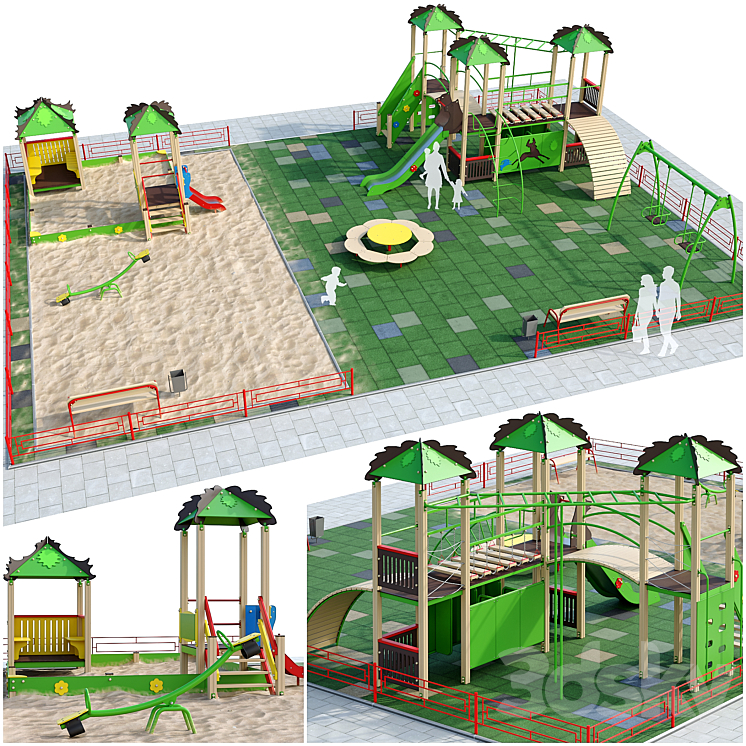 Children playground with a large sandbox 3D Model