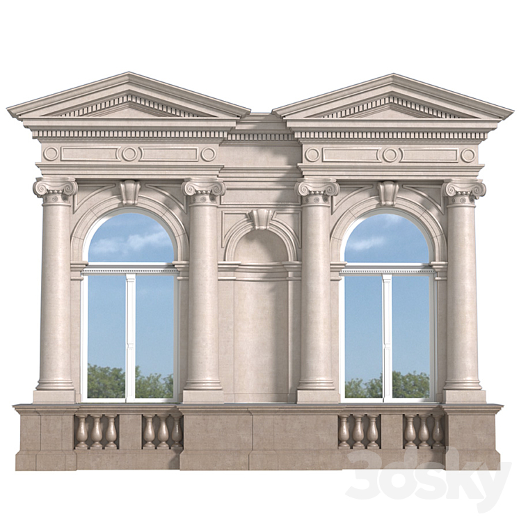 Classic facade with pediment 3D Model