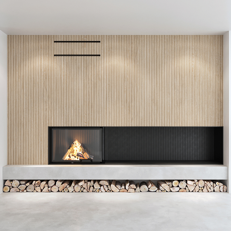 Decorative wall with fireplace set 06 3D Model