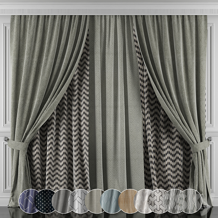 Curtains with window and moldings 426-431 3DS Max - thumbnail 1