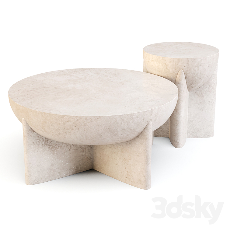 West Elm: Monti Lava Stone – Coffee and Side Table 3DS Max - thumbnail 1