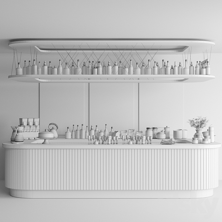A large design project of a bar counter with strong alcohol wine and a variety of cocktails. Alcohol 3D Model