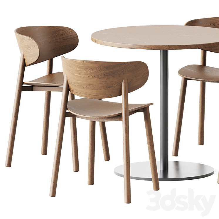 Table S 1123 D80 by Thonet and Wooden Chair Font by Wiesner-Hager 3DS Max Model - thumbnail 2
