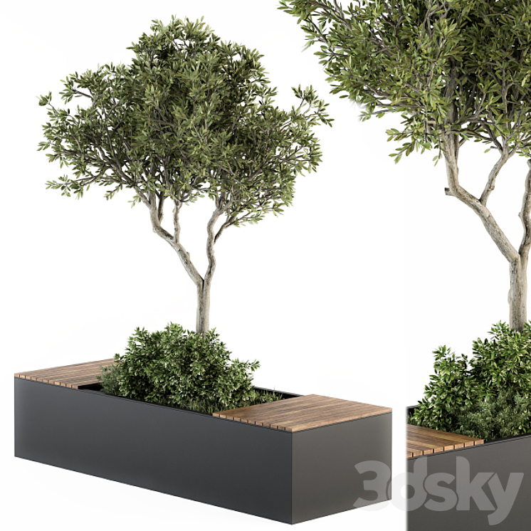 Urban Furniture / Architecture Bench with Plants- Set 23 3D Model