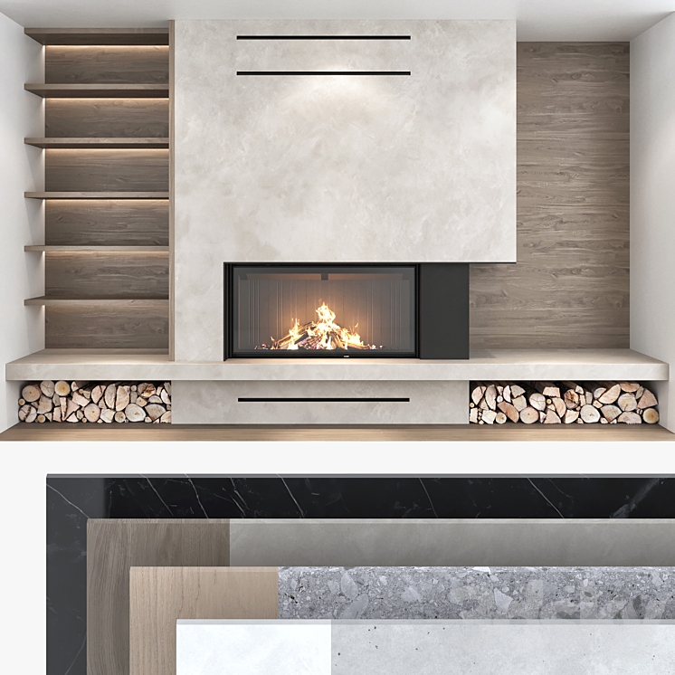 Decorative wall with fireplace set 07 3DS Max - thumbnail 1