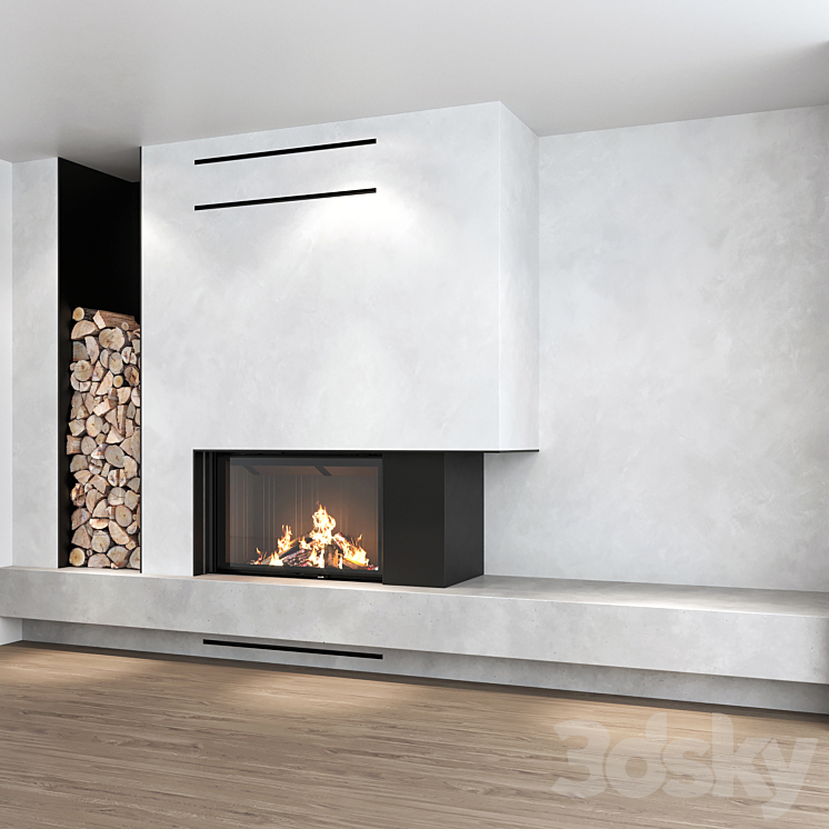 Decorative wall with fireplace set 07 3DS Max - thumbnail 2
