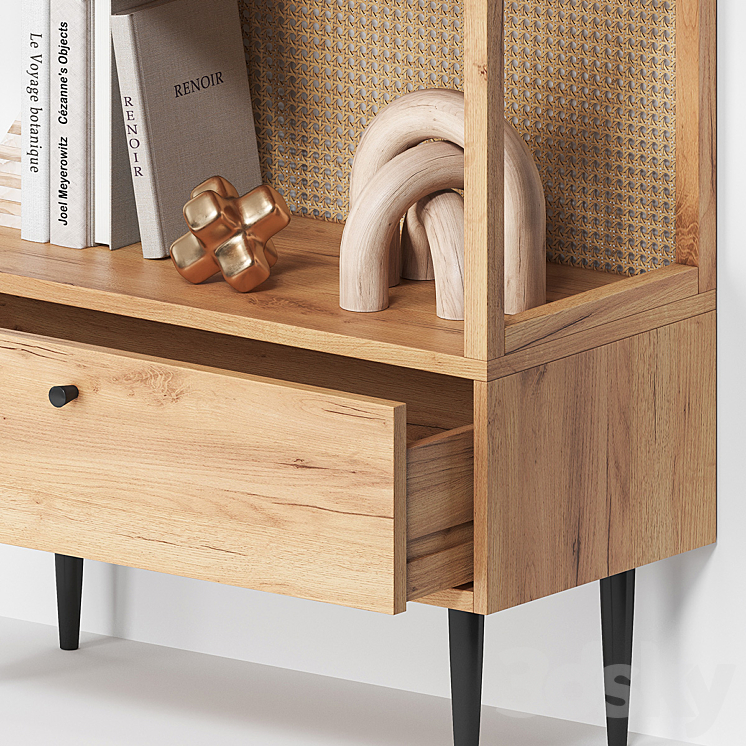 Bookcase in oak and wicker rattan Noya La Redoute 3DS Max - thumbnail 2