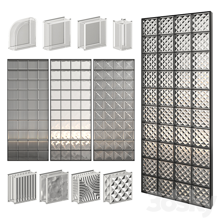 3DS MAX Glass Block Wall 01 3DS Max