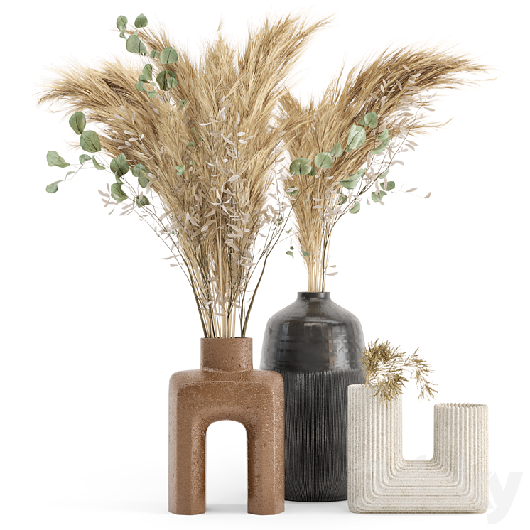 Dry plants 19 – Dried Plantset Pampas with Concrete vase 3DS Max Model - thumbnail 1