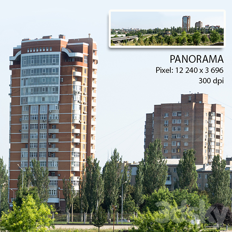 Panorama of the city. View of a residential building. 3D Model