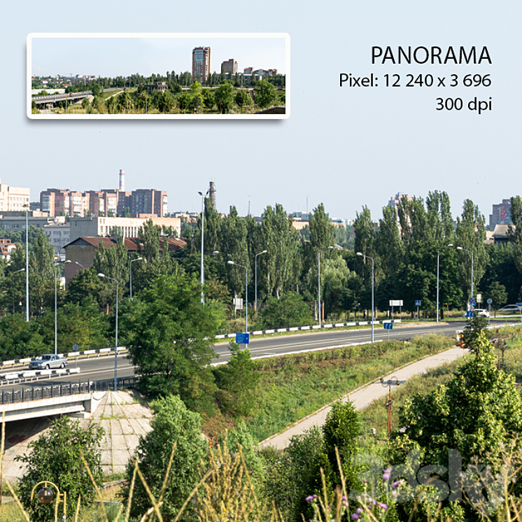 Panorama of the city. View of a residential building. 3DS Max - thumbnail 2